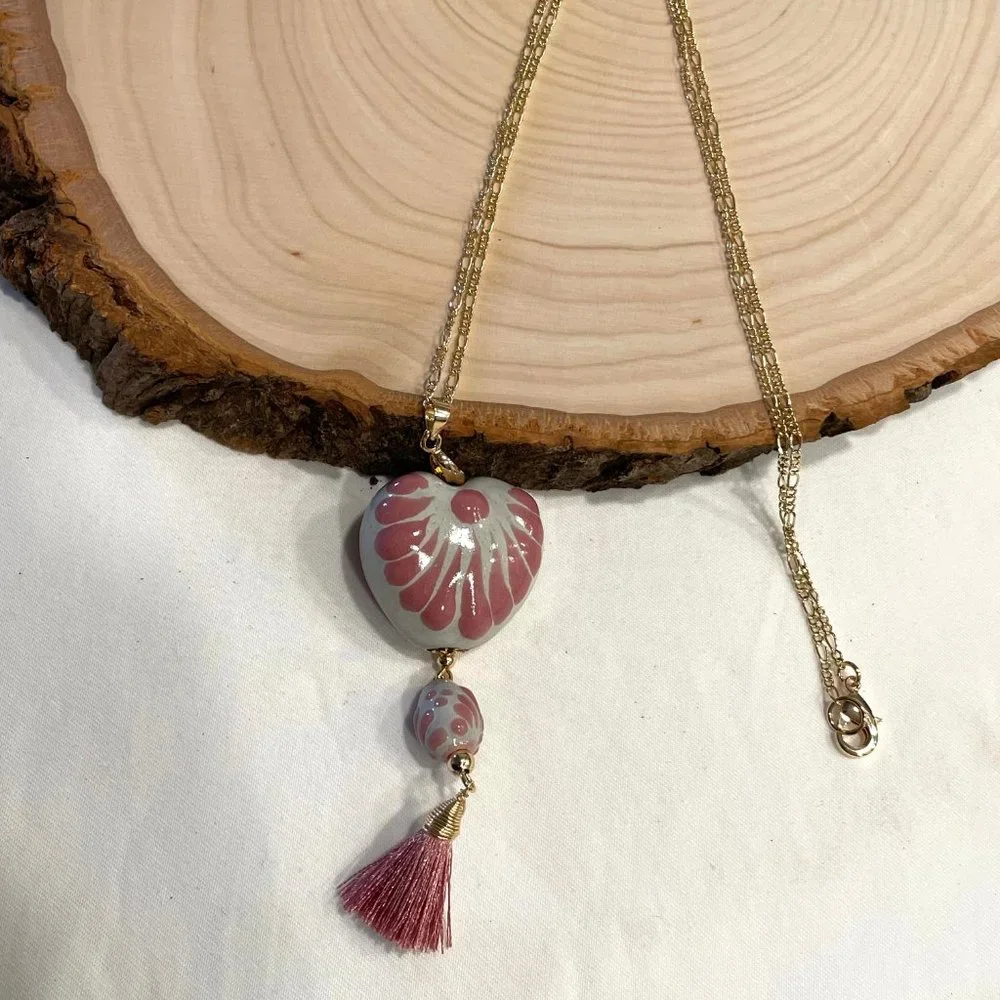 DaVella Collections Bonita‎ Necklace Heart Talavera Tassel Mexican Artesanal